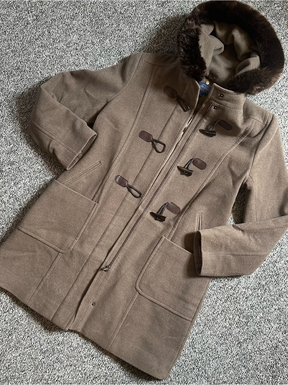 Pendleton Brown Hooded Wool Toggle Pea Coat